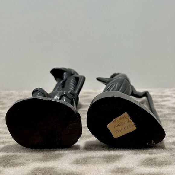 Vintage Pair of Hand Carved Tanganyika East African Tribesmen Statues Ebony 10”H - Picture 10 of 12